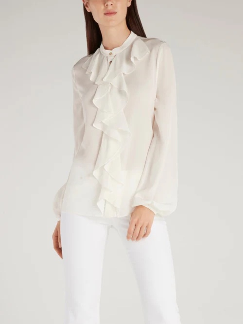Roberto Cavalli Cream Ruffle Front Blouse